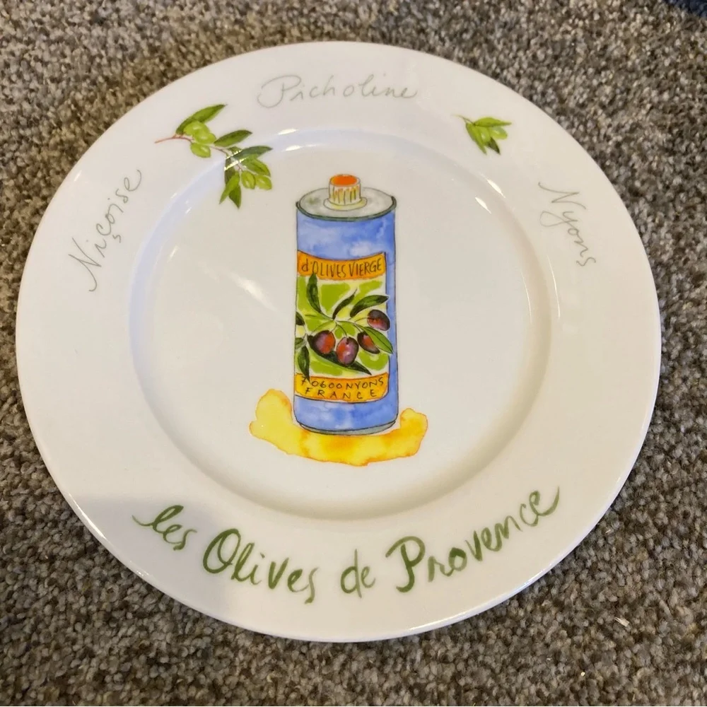 Crate & Barrel “Les Olives de Provence” Porcelain Appetizer Plates Set of 6 -New
